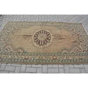 4.9x8.5 ft Turkish Rug, <b>Brown</b> Abstract Vintage <b>Wool</b> Rug - Product Image 3