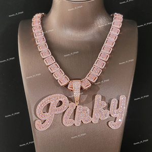 Collar Unisex de Hip Hop con Nombre Personalizado, Engaste Pavé y Canal, Chapado en Rodio, Diamantes de Moissanita Redondos y Baguette - Product Image 4