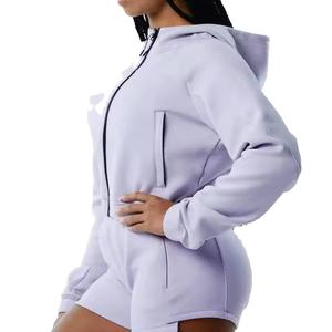 2026 Most Comfortable <b>Women</b> Spandex/Polyester Fleece Solid Summer 2 Piece High Street Style Anti-Pilling <b>Set</b> Zipper Hoodie <b>Short</b> - Product Image 3