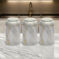 Ensemble de boîtes de rangement rondes en métal de diamètre 105x150mm (lot de 3) couvercle en dôme marbre blanc marbre blanc Design blanc