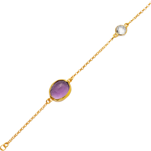 Amatista cuarzo ovalado 22K oro bisel CZ Piedras Encanto pulsera 925 joyería de plata esterlina al por mayor joyería fina hecha a mano - Product Image 3