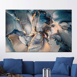 Impression sur toile abstraite moderne bleue et orange, encadrée style galerie - Product Image 1