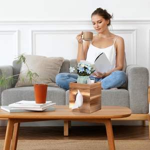 Boîte à mouchoirs couverture bois avec plateau de rangement carré boîte à mouchoirs couvre support pour salle de bain chambre Table à manger - Product Image 6