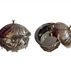 Premium Golden Plated Microwave-Safe Food Warmer Steel <b>Pot</b> Lid Handle Glass Cookware <b>Set</b> for Buffet Wedding Serving Home Use - Product Image 2