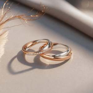 Jeulia Bagues de mariage croisées bicolores plaquées or 14 carats pour couples - Product Image 5