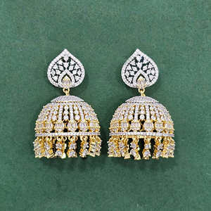 Designer de luxe de haute qualité Cz Classic Jhumki avec placage de rhodium 2 tons de carat - Product Image 1