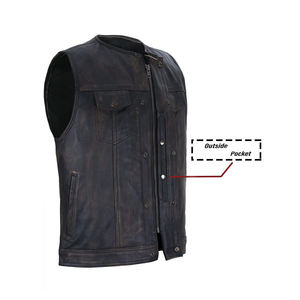 Chaleco de cuero auténtico para hombre, chaleco de motorista sin mangas resistente para montar a caballo, ropa de Festival, estilo urbano callejero y moda vaquera occidental - Product Image 5