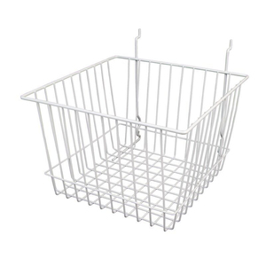 Modern White Epoxy Coated Steel <b>Wire</b> Storage <b>Basket</b> With Handle For Home Kitchen Bathroom Organization And Retail Display Use - Product Image 3