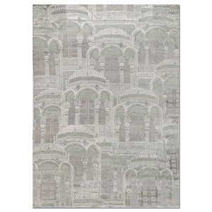 Alfombra Khidki LRB-1713 de Lana y Seda de Bambú, Tejida a Mano, Color Marfil, Diseño Rectangular con Patrón de Rompecabezas, para Sala de Estar, Pasillo y Hogar - Product Image 1