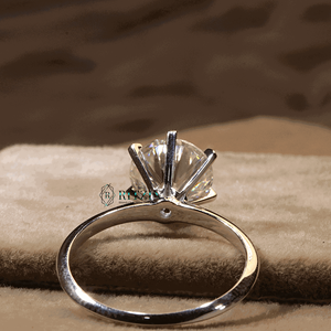 Juego de diamantes de corte redondo de 6 puntas, anillo de compromiso de estilo solitario para ella/mujer - Product Image 6
