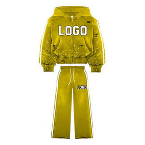 Ensemble de survêtement évasé avec strass Logo personnalisé sweat à capuche vieilli délavé à l'acide avec pantalon de survêtement à jambes larges tenue Streetwear - Product Image 4