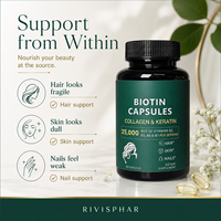Capsules de vitamine OEM Biotine 25000mcg avec collagène et kératine pour la beauté des cheveux, de la peau et des ongles, complément alimentaire pour adultes (nouveau-né)