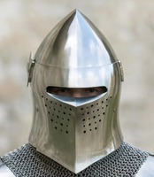 Casco Medieval de Caballero Hecho a Mano en Acero al Carbono, Réplica de Armadura de Cruzado, Color Personalizado, Impresión Offset, para Reenactamiento