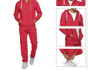 Survêtement en molleton respirant imprimé rouge uni très demandé, idéal pour l'entraînement et le streetwear - Product Image 2