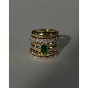 Luna Handmade <b>Statement</b> <b>Ring</b> 14k Solid Gold with Emerald Cut Bezel Setting Platinum Main Material for Everyday Wear Promises - Product Image 5