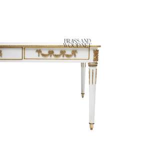 Mesa de Centro Rectangular Blanca de Lujo con Arte Floral Pintado a Mano y Detalles en Latón Dorado Antiguo para Sala de Estar Clásica - Product Image 4