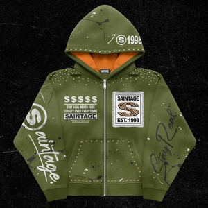 100% Fabricación personalizada de alta calidad Jogger rhinestone 2 lavado ácido Parche bordado de doble capucha para hombres Conjuntos de Sudadera con capucha - Product Image 1