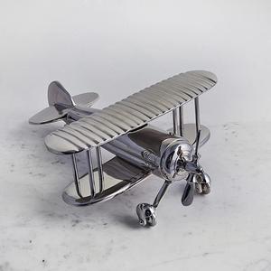 Decoración de Mesa para Sala de Estar, Modelo de Avión Biplano de Aluminio Fundido, Pulido Brillante, Artículos de Regalo Empresariales - Product Image 1