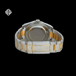 Luxury Iced Out Quartz Watch Full Moissanite Pave Arabic Numerals Gold Silver Two Tone Waterproof <b>Men's</b> Wristwatch - Product Image 3