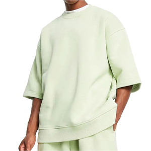 T-shirt à manches courtes 100% coton pour hommes personnalisés côtelés col rond surdimensionné écologique respirant 240g tissu - Product Image 1