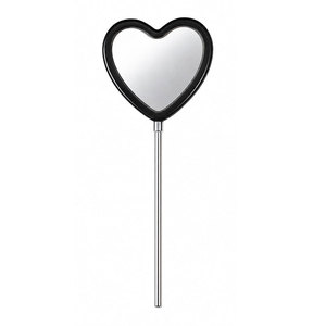 Heart Shape Handheld Makeup <b>Mirror</b> Dual Sided Black Frame With Stars And Lashes Design Chrome Handle - Product Image 2