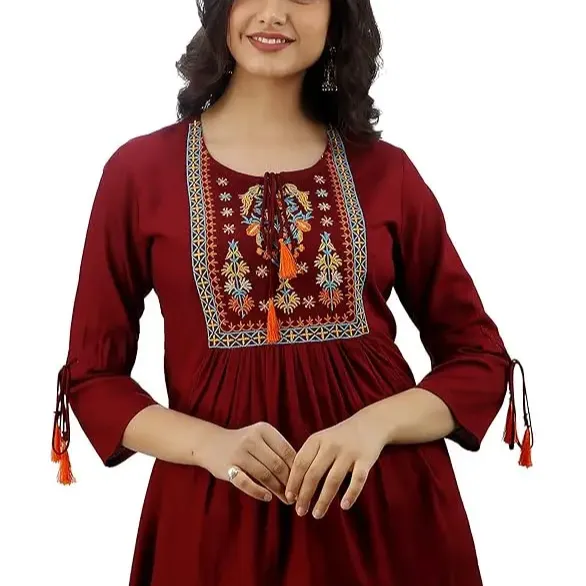 Tops indios para mujer, Túnica, vestido tradicional étnico Jaipur estampado de algodón para correr bordado a mano, vestido estampado para mujer