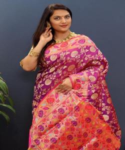 Hermosa fiesta desgaste seda rayón tejido terciopelo sari con Organza y secuencia de trabajo para la temporada de bodas - Product Image 2