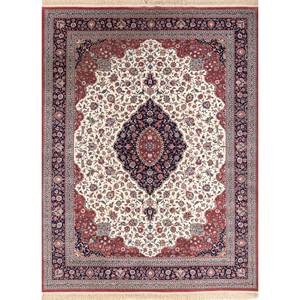 Tapis en laine noué à la main Aalam, motif médaillon abstrait persan Tabriz, couleur ivoire, design rectangulaire pour couloir, salon et chambre - Pae-4942 - Product Image 1