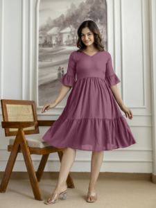 Vestido Midi Formal de Crepé Liso con Pliegues y Cintura Natural para Mujer Trendmalls (V30-Morado) Transpirable Teñido Liso - Product Image 5