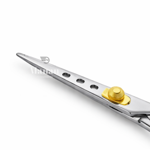 Ciseaux de coiffure professionnels de 6,5 pouces en acier inoxydable, ciseaux de barbier avec lame ventilée, vis dorée, outil de salon OEM - Product Image 2