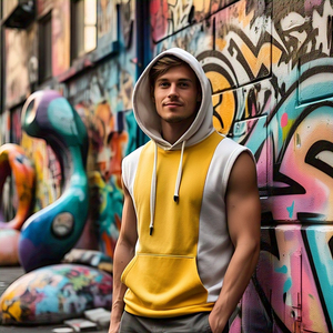 Workout Sublimation Sleeveless Hoodie Men's Sportswear Running Hood Pullover Heavyweight Sleeveless Sublimation Hoodie Men - Product Image 2