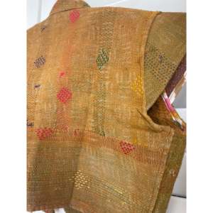 Golden Kantha Embroidered <b>Capped</b> <b>Sleeve</b> <b>Top</b> for Outer Wear - Product Image 3