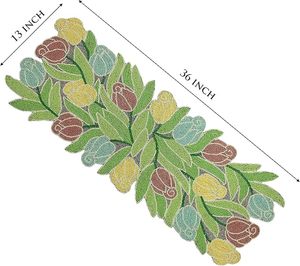 Handmade Luxury Floral Embroidered Christmas Dining <b>Table</b> <b>Runner</b> Beaded Placemat With Leaf Design for Wedding or Home Use - Product Image 1