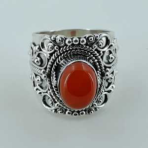 Anillo Boho de Plata de Ley 925 para Mujer, Marca Navya Craft, Hecho a Mano, con Piedra Ovalada de Cornalina y Coral, para Navidad, Aniversario, Cumpleaños - Product Image 4