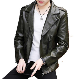 Blouson de moto en cuir personnalisé à revers avec fermeture éclair dans les poches latérales Blouson en cuir PU pour hommes - Product Image 1