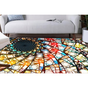 Tapis imprimé à motifs fractals vibrants - Moderne, antidérapant, personnalisable, avec poils doux - Product Image 1