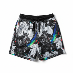 Pantalones Cortos de Malla para Hombre al por Mayor, Transpirables, OEM, con Estampado de Guerrero Samurái, Arte de la Cultura Japonesa, Pantalones Cortos de Hip Hop de Verano - Product Image 1
