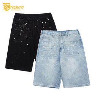 Short de jogging d'été personnalisé pour femmes Short de survêtement avec broderie en détresse Rhinestone droit français éponge coton lavé à l'acide Baggy français - Product Image 3