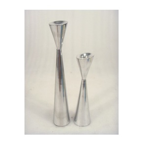 Set of 2 Pcs Different Sizes <b>Silver</b> Aluminium Pillar Candle Holder for Home Decor - Product Image 1