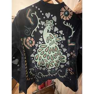VELVET PEACOCK <b>JACKET</b> Ladies Dyed Deep Indigo Reversible Sheep Skin Leather Quilted Embroidered Boho Style Outerwear Autumn - Product Image 1