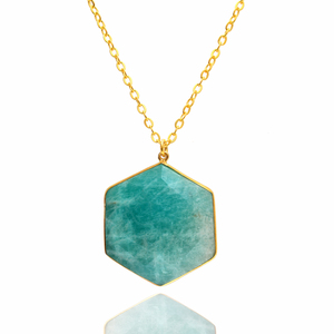Collier pendentif en amazonite naturelle de forme hexagonale facettée, plaqué or, argent sterling 925, cadeau de mariage pour femme - Product Image 2