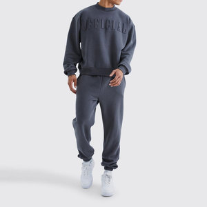 Chándales en relieve de dos piezas para hombre, moda informal de Color sólido, chándales de algodón de talla grande para hombre de diseño personalizado - Product Image 1
