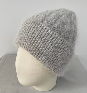 Gorros de lana de alta calidad 2024, gorro de punto de invierno, gorro cálido de piel de conejo Real de Angora, gorros cálidos, gorros para hombres y mujeres - Product Image 1