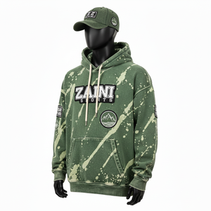 Sweat-shirt vert délavé à l'acide lourd 350GSM en molleton de coton premium Logo et patchs brodés personnalisés Sweat-shirt basique moderne - Product Image 3