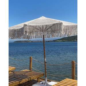 Sombrilla de Playa Moderna Estilo Boho, con Techo de Crochet, Flecos de Macramé, Poste de Bambú y Fibra de Vidrio, para Muebles de Exterior, Patio y Hotel - Product Image 2