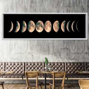Toile imprimée avec phases de lune : œuvre d'art de paysage galactique, toile encadrée blanche - Product Image 1