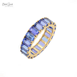 14k Yellow Gold Natural Tanzanite Eternity Band Prong <b>Set</b> 5x3mm <b>Emerald</b> Cut Gemstone Ring December Birthstone <b>Jewelry</b> Supplier - Product Image 2
