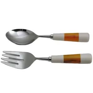 <b>Wooden</b> Handle with Thin Metal Ring Around Stainless Steel with Copper Plating Eco-Friendly Dishwasher Safe <b>Salad</b> <b>Server</b> - Product Image 2