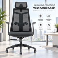 Chaise de bureau à dossier haut en maille avec appui-tête réglable, cadre noir, verrouillage 3 positions pour bureau de direction