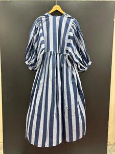 Elegante vestido MIDI estampado de algodón informal de línea A para mujer con cintura natural y manga abullonada-Uso diario para oficina y viajes - Product Image 3